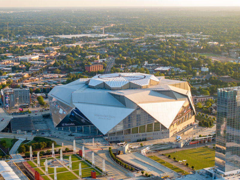 Aerial photo Mercedes Benz Stadium Downtown Atlanta Georgia